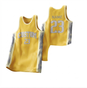 YELLOW Men's Basketball Uniform Set Breathable Mesh V-neck 100% Polyester Customize Number <b>Name</b> Heat Premium Quality Quick Dry - Product Image 1