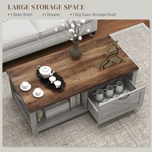 Tavolino da Caffè Rustico Fatto a Mano Eco-Friendly con Cassetto Contenitore e Ripiano Aperto Grigio Anticato - Product Image 4