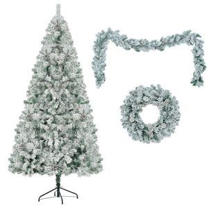 6FT Pre-Lit Snow Flocked Christmas Tree with Wreath and Garland Colorful LED <b>Lights</b> Artificial <b>Hinged</b> Xmas Tree Set - Product Image 5