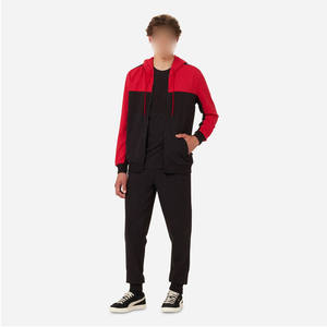Men's Color Blocked Hoodie Tracksuit <b>Set</b> Casual Autumn Zip Up Jacket Pants Black Red <b>Knitted</b> Polyester S-2XL - Product Image 1