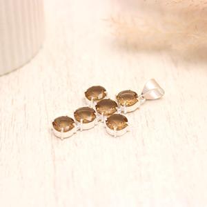 Smoky Quartz Cross Pendant 925 Sterling Silver Natural Brown Gemstone <b>Necklace</b> Handmade Jewelry - Product Image 1