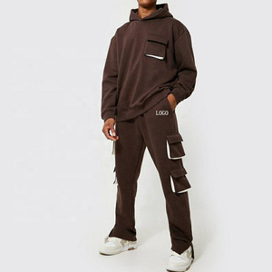 Ensemble de survêtement deux pièces personnalisable en molleton 100 % coton épais pour homme, style streetwear, séchage rapide, respirant, uni - Product Image 1