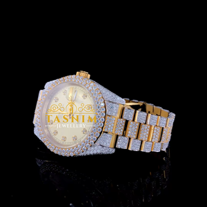 Montre pour homme de qualité supérieure avec diamants VVS, or blanc, acier inoxydable plaqué bicolore, mouvement à quartz analogique ETA, mode, 20 mm, mixte - Product Image 3