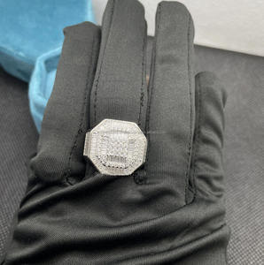 <b>Mens</b> Iced Out Moissanite Diamond Rhodium Plated Sterling <b>Silver</b> Baguette Cut Hip Hop Engagement <b>Ring</b> Luxury Wedding Band Gift - Product Image 2