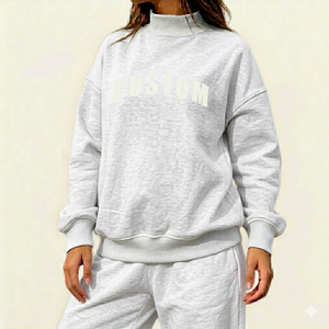 Wholesale Custom Printed Mock Neck <b>Sweatshirt</b> Women's Casual Loose Long-sleeved Dark <b>Pink</b> White Solid <b>Sweatshirt</b> - Product Image 1