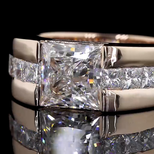 Anillo de Oro Rosa de 14K con Diamantes de Corte Princesa y Piedras Laterales de Corte Princesa para Hombre, Anillo de Boda Fino, Regalo de Aniversario para Él - Product Image 3