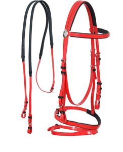 Brida de PVC para Caballo en Combinación Rojo y Negro con Riendas de Goma y Hebillas de Acero Inoxidable, Brida de PVC Personalizada - Product Image 4