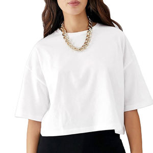 T-shirt court ample et uni pour femme, style streetwear, taille personnalisée, 100 % coton, respirant et séchage rapide, haute qualité - Product Image 1