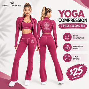 Ensemble 3 pièces de yoga pour femme, coupe ajustée, avec veste courte, soutien-gorge et leggings évasés, idéal pour le sport et l'entraînement en salle de sport, personnalisable OEM - Product Image 1
