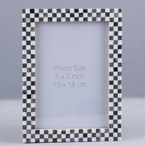 Premium Decorative Checkered Bone Resin Inlay <b>Photo</b> <b>Frame</b> <b>5x7</b> Rectangular Picture Display for Home Living Room - Product Image 2