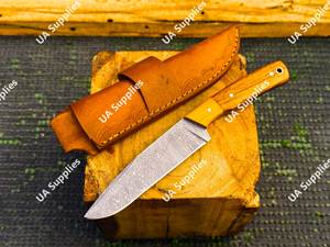 Cuchillo de Caza de Acero de Damasco con Hoja de Punta Caída, Mango de Madera y Funda de Cuero, Afilado como una Navaja, para Uso en Exteriores - Product Image 2