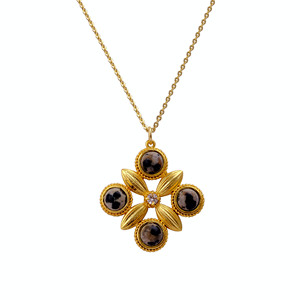จี้ห้อยคอผู้หญิง El Joyero Vintage ชุบทอง 18K ประดับพลอยแจสเปอร์ลายดัลเมเชียน ดีไซน์รูปใบโคลเวอร์ สไตล์โบฮีเมียน ของขวัญสุดพิเศษ - Product Image 5