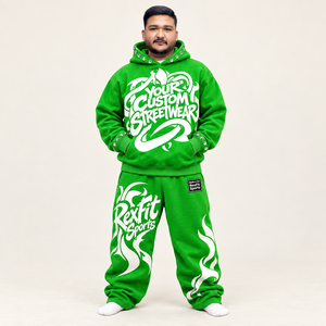 <b>Green</b> Hooded <b>Tracksuit</b> Set Custom Streetwear Print Sweatshirt Pants Autumn Wear <b>mens</b> set custom design OEM - Product Image 2