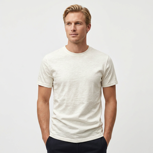 <b>Men's</b> <b>White</b> Cotton O-Neck Short Sleeve T-<b>Shirt</b> Regular Fit Casual Solid Color Jersey Knitted Plain Dyed Blank Design - Product Image 4
