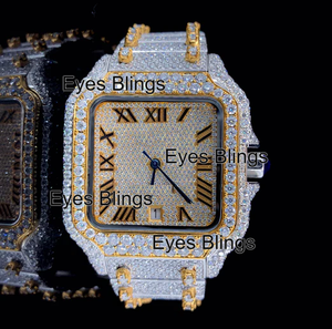 Montre mécanique de luxe de haute qualité en moissanite, cadran carré, bracelet en acier inoxydable, résistance à l'eau 3 ATM, alarme GPS, analogique pour homme - Product Image 1
