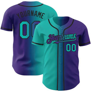 Maillots de baseball personnalisés en polyester de haute qualité, noirs et vert-bleu dégradé, authentiques et tendance - Product Image 3