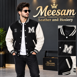 Veste universitaire pour homme, marron et blanc, lettre M brodée, style preppy, mélange de coton, col rabattu, coupe classique, vêtement d'automne - Product Image 2