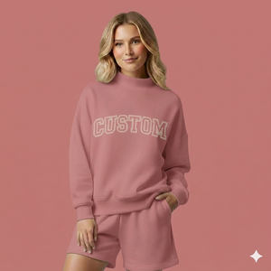 Ensemble streetwear femme col montant et short, 100% coton, matière respirante, doux, tricoté, vêtements de détente - Product Image 1