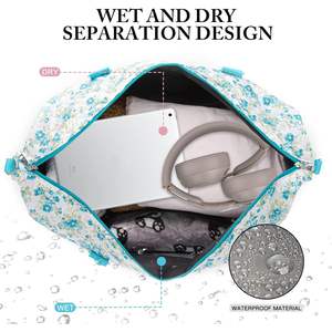 Bolsa de viaje GangBan con neceser, bolsa de fin de semana para mujer, para yoga, gimnasio, con estampado de flores blancas - Product Image 4