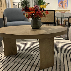 36" Round Solid Mango Wooden Top With Folding Triangular Pedestal <b>Leg</b> In Light Brown Finish Home Living Room Center <b>Coffee</b> <b>Table</b> - Product Image 5