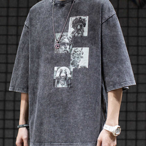 Venta caliente antiguo de alta calidad serigrafía camiseta Streetwear Hip Hop camisas ácido lavado Vintage camiseta - Product Image 4