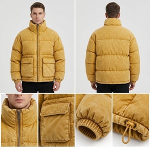 Mens Mustard <b>Yellow</b> <b>Puffer</b> <b>Jacket</b> Winter Quilted Warm Lightweight Zip Up High Collar Insulated Outdoor Coat - Product Image 5