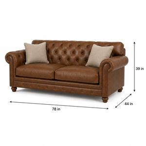Traditional Genuine Leather Chesterfield Couch Deep Tufting Rich Brown Finish Luxury Home Style Two Seat <b>Sofa</b> Bed Villa School - Product Image 2
