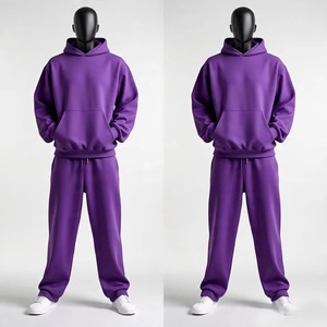 Wholesale Customised Heavyweight Cotton <b>Plain</b> Unisex Plus Size Hooded <b>Tracksuits</b> Sweatsuit Brand Logo Gym Jogger Two Piece Set - Product Image 2