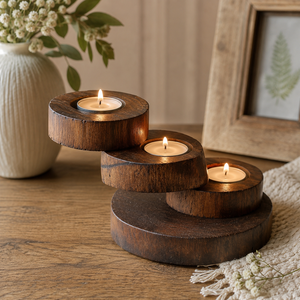 Juego de Portavelas de Madera Moderno, Hecho a Mano, Geométrico, para Decoración del Hogar - Product Image 6