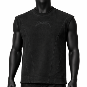 Camiseta sin mangas para hombre, diseño minimalista con costuras negras, estilo urbano, camiseta muscular, algodón premium, chaleco para gimnasio y fitness, logotipo personalizado - Product Image 1
