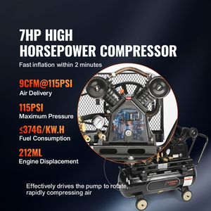 Serbatoio orizzontale per compressore d'aria da 13,2 galloni, 7HP, alimentato a benzina, 9CFM@115PSI, pompa a pistone, utensili pneumatici - Product Image 2
