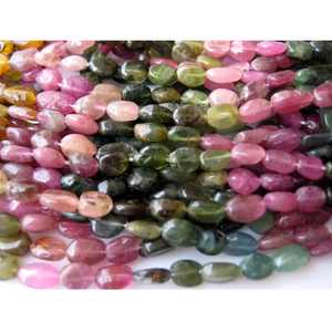 Perles ovales en tourmaline naturelle multicolore pour la fabrication de bijoux, pierres en vrac de haute qualité - Product Image 1