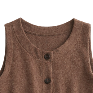 Camiseta sin mangas con botones texturizados para mujer, blusa informal de verano, holgada, transpirable, de punto, a la moda - Product Image 5