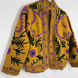 Velvet Suzani Bomber <b>Jacket</b> Hand Embroidered Boho Vintage Short Coat Free Size Ethnic Wear Colorful Embroidery <b>Reversible</b> Floral - Product Image 4