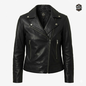 Chaqueta de Motociclista de Piel de Oveja para Mujer, Corte Ajustado, Cuello Café Racer, Hombros Acolchados, Cierre de Cremallera, Invierno, Fabricante OEM - Product Image 1