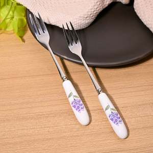 Timeless Serene Lavender Print Stainless Steel Dessert Forks Mini <b>Small</b> Size Fruit Forks Set of 2 for Restaurant or Home Use - Product Image 5
