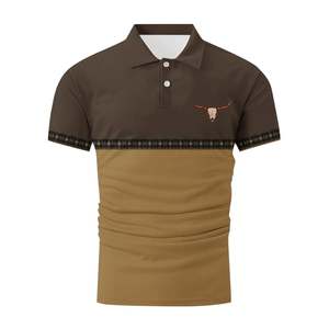 <b>Men's</b> Brown Heat-Transfer Printed Bull <b>Skull</b> Button Golf <b>Shirt</b> Short Sleeve Casual Polyester/Cotton Jersey Breathable Regular - Product Image 2