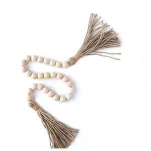 Guirlande en bois naturel rustique avec perles décoratives pour table, cheminée, étagère et décoration intérieure - Product Image 1