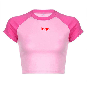 2026 High Quality Baby Tee for Women 100%Cotton Summer <b>Top</b> Slim Fit Cropped Tees Printing Color Block Knitted T-shirts for Women - Product Image 4