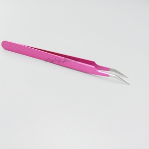 Pince à épiler de haute qualité en acier inoxydable de couleur rose pince à épiler à pointe dorée prix de gros pince à épiler d'extension de cils pointe en fibre - Product Image 2