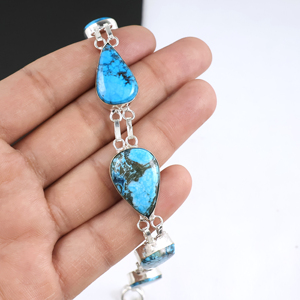 Bracelet en pierres précieuses de turquoise magnadite naturelle de qualité supérieure, en forme de goutte, plaqué argent 925, bijoux faits à la main pour femmes - Product Image 3
