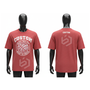 Camiseta de Algodón Roja Personalizada para Hombre, Manga Corta, Cuello Redondo, Diseño de Baloncesto Estampado, Corte Casual, Largo Regular - Product Image 1