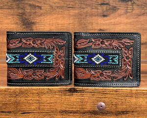 Wholesale High Quality New Style Fashion Hand <b>Tooled</b> <b>Leather</b> Beaded Bifold Wallets for Men Cow <b>Leather</b> RFID Blocking Card Wallet - Product Image 3