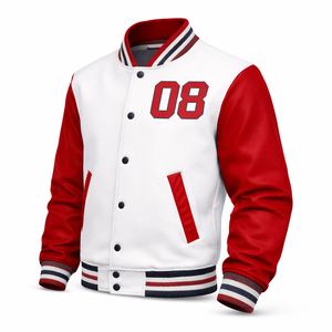 แจ็คเก็ตวาร์ซิตี้สีดำแบบกำหนดเอง OEM ผ้าขนสัตว์ แขน PU คอตั้ง ระบายอากาศได้ดี ขายส่ง - Product Image 3