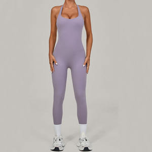 Mono de yoga halter para mujer con logo personalizado, sexy, espalda descubierta, ajuste ceñido, control de abdomen, levantamiento de glúteos, ropa deportiva para entrenamiento y running - Product Image 5