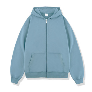 เสื้อฮู้ดซิปผู้ชายทรงโอเวอร์ไซส์ สีดำล้วน ผ้าฟลีซ สวมใส่สบายๆ สำหรับฤดูใบไม้ร่วง ทรงปกติ แขนยาว มีกระเป๋า - Product Image 5