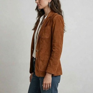 <b>Women</b> Western Boho Suede Blazer <b>Jacket</b> - <b>Brown</b> Cognac <b>Leather</b> Coat - Rustic Chic - Product Image 4
