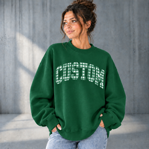 Sudadera con Cuello Alto y Estampado de Letras a Cuadros Gingham OEM/ODM para Mujer, Holgada, con Hombros Caídos, Mangas Largas, 100% Algodón, para Usar en Todas las Estaciones - Product Image 5