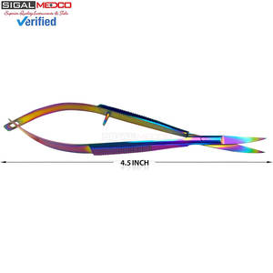 Tijeras Manuales Castroviejo de 4.5 Pulgadas, Curvas, de Acero Inoxidable Arcoíris Multicolor, para Cirugía General, Certificación CE Clase I, Garantía de 3 Años - Product Image 2