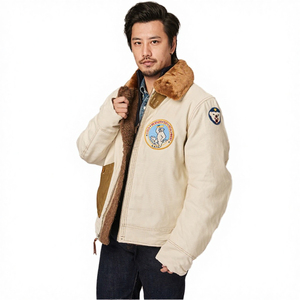 Men's for Denim Bomber Jacket with Faux Fur Lining Embroidered <b>Patch</b> Design Breathable Windproof Autumn Casual Fit Retro <b>Slim</b> - Product Image 3